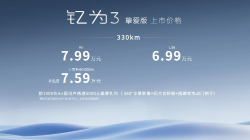 海鸥、缤果迎来最强对手，江淮钇为3挚爱版上市，6.99万元起